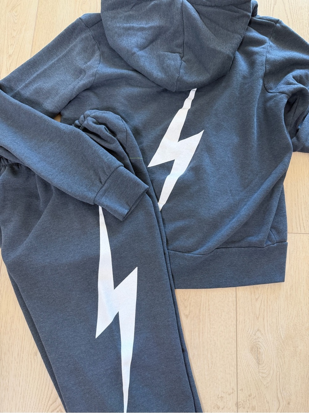 Aviator Nation Black Hoodie & Sweatpants Set with White Lightning Bolt - Picture 3 of 4